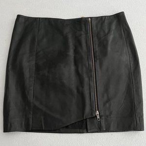 Leith asymmetrical genuine leather skirt, Black, Size 6